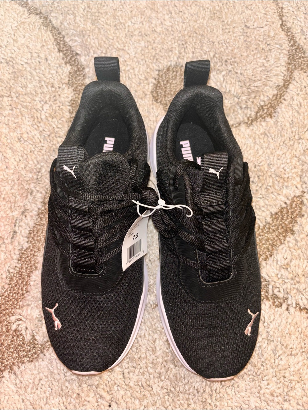 Puma Black Knit Sneakers with Light Pink Logo